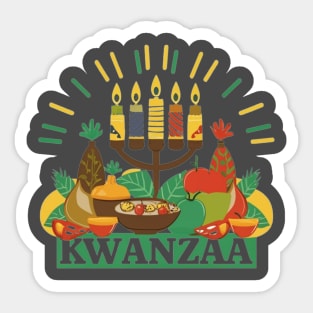 Kwanzaa Unity Feast,Kwanzaa, unity, feast, kinara, candles, principles, holiday, celebration, cultural, vibrant Sticker